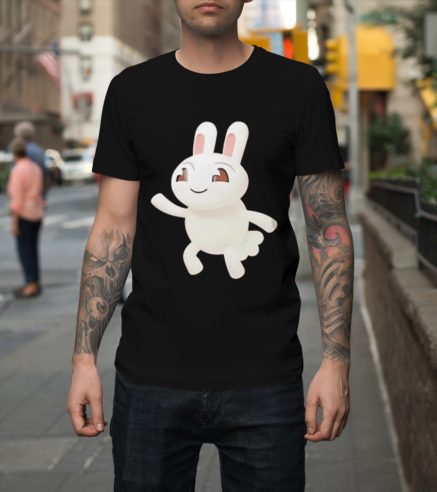 Cartoon Rabbit Waving Happy Bunny Character Cute Playful Pose T-Shirt