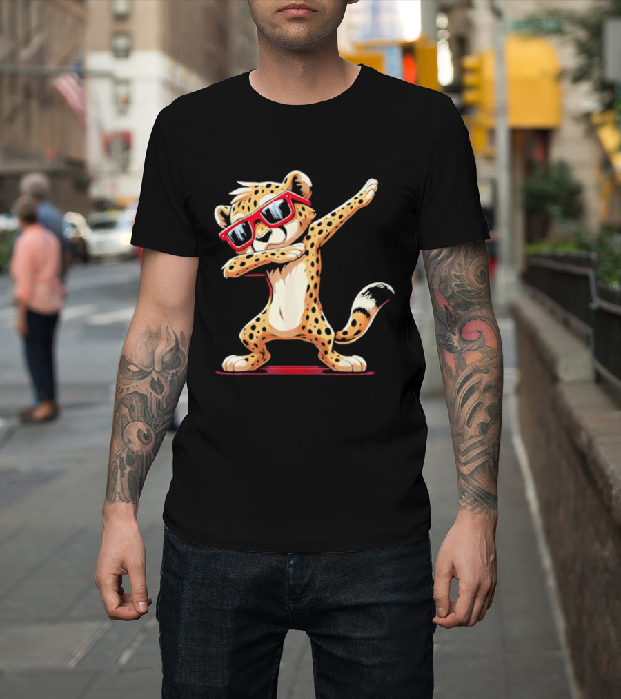 Cheetah Dabbing With Red Sunglasses Animal Pose T-Shirt