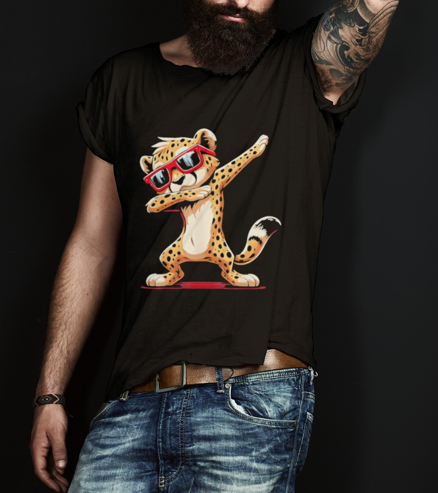 Cheetah Dabbing With Red Sunglasses Animal Pose T-Shirt