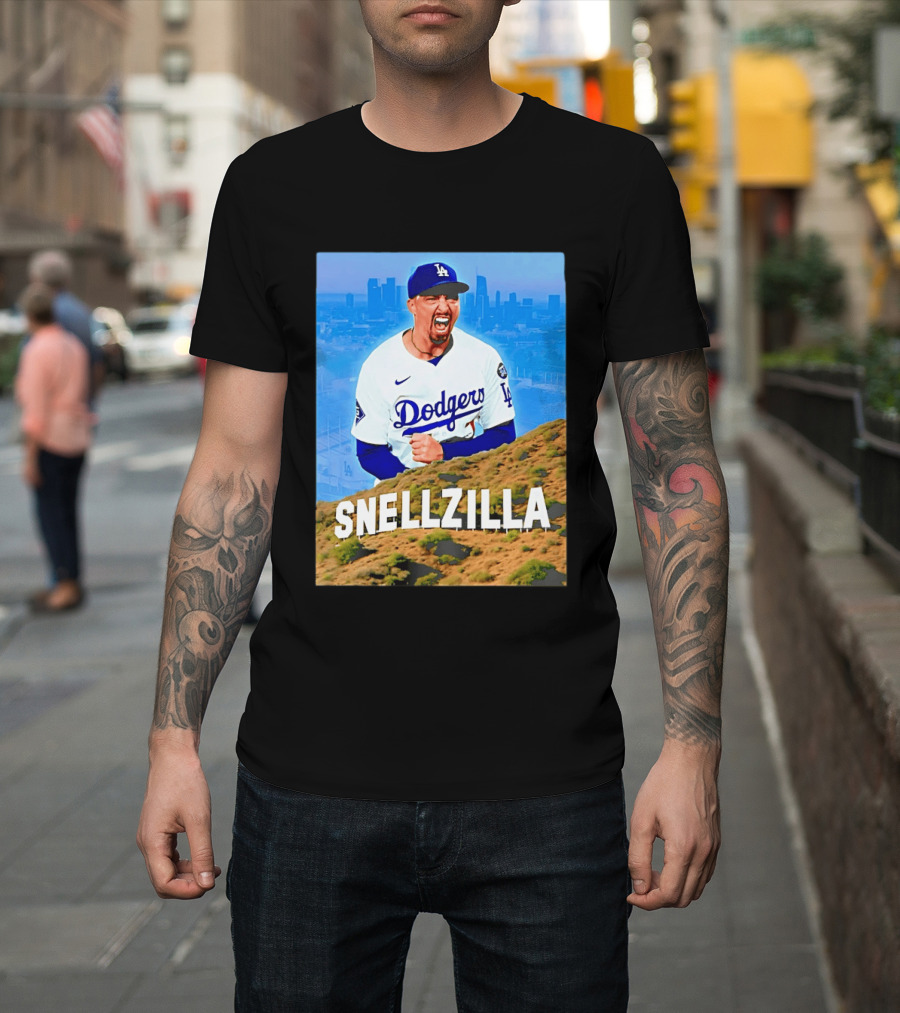 Blake Snell La Dodgers Snellzilla Los Angeles Skyline T-Shirt