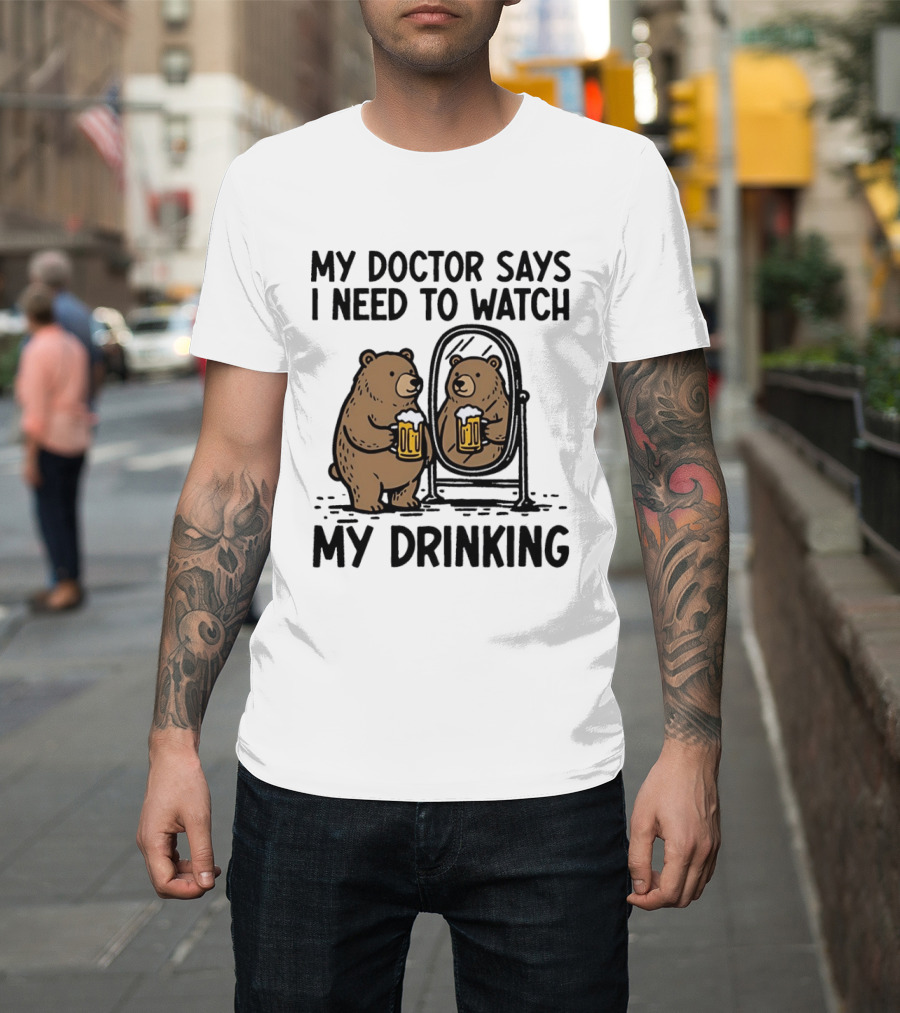 Bear Ing Drinking In Mirror With Beer T-Shirt