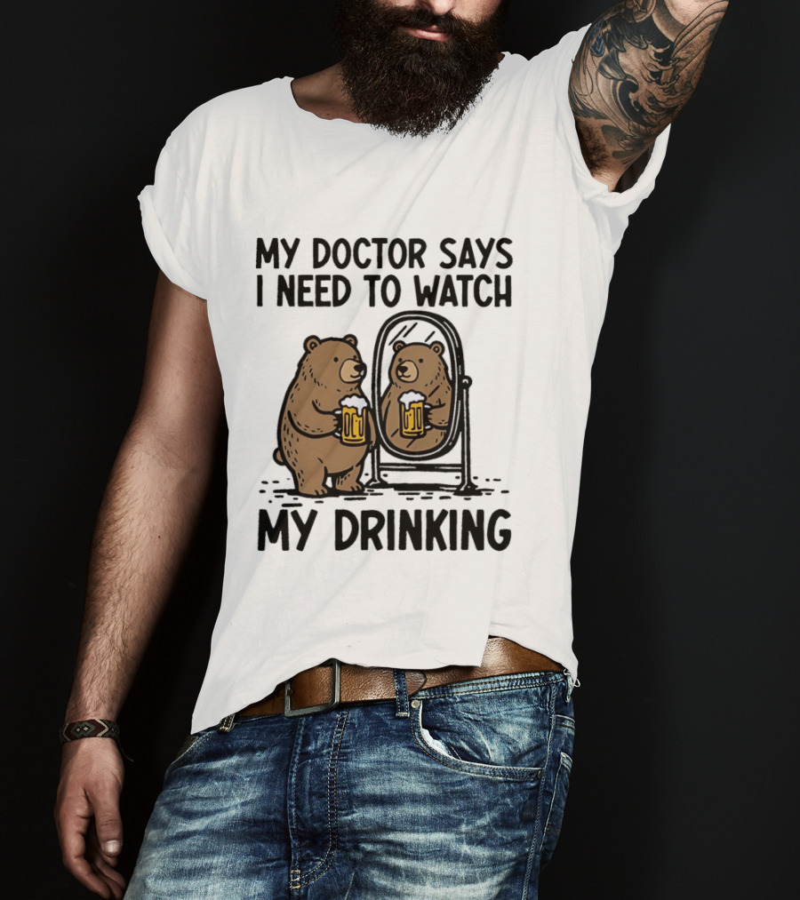 Bear Ing Drinking In Mirror With Beer T-Shirt