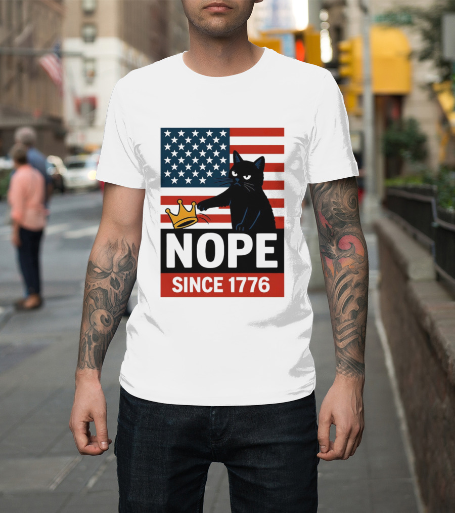 Nope Since 1776 Black Cat Anti MAGA Protest American Flag T-Shirt