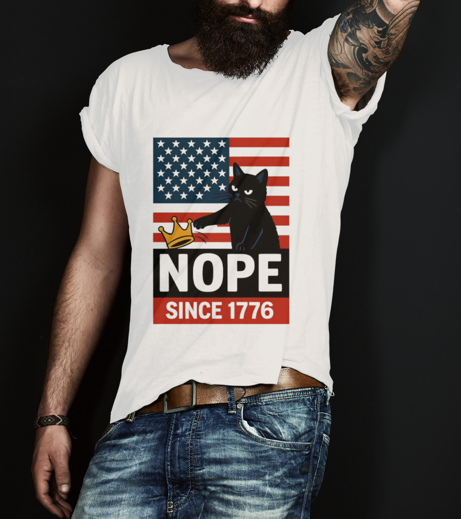 Nope Since 1776 Black Cat Anti MAGA Protest American Flag T-Shirt