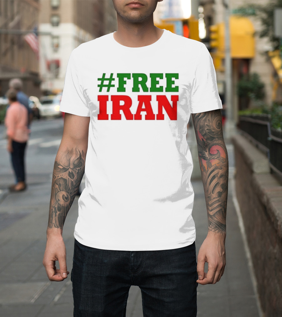 #FREE IRAN Green Red Text Bold Message T-Shirt