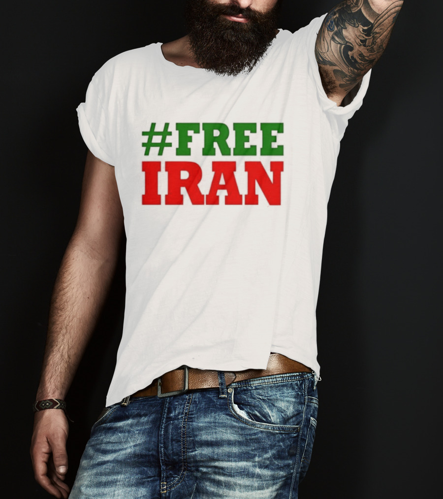 #FREE IRAN Green Red Text Bold Message T-Shirt