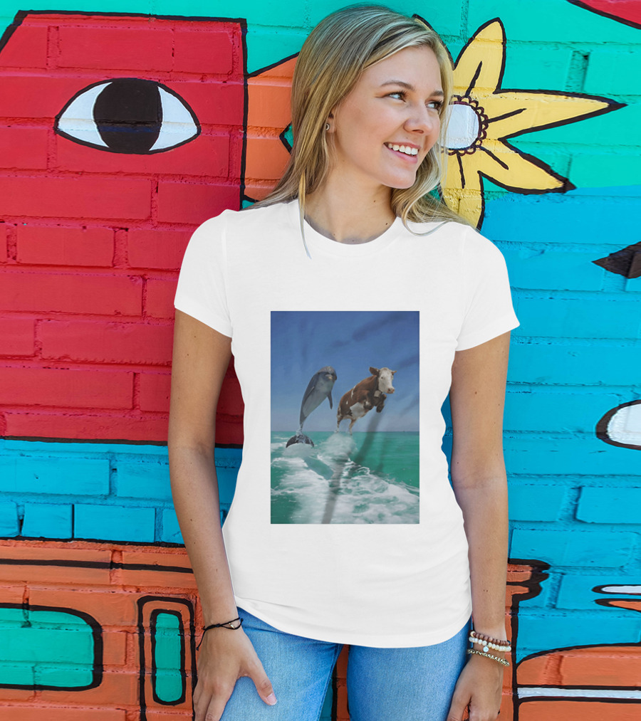 Cow And Dolphin Jumping Out Of Water Ocean Adventure T-Shirt
