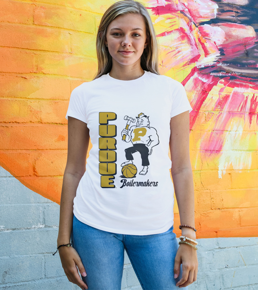 Purdue Boilermakers Basketball Hammer 1970s Retro Team T-Shirt