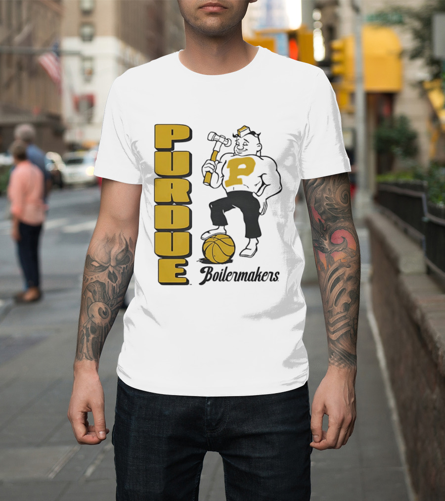 Purdue Boilermakers Basketball Hammer 1970s Retro Team T-Shirt