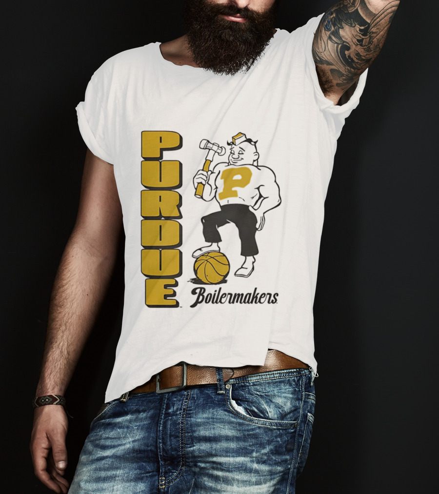 Purdue Boilermakers Basketball Hammer 1970s Retro Team T-Shirt