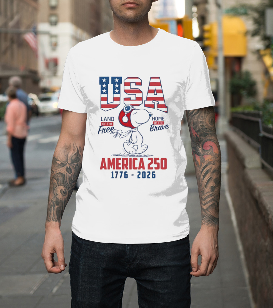 Snoopy USA Flight Helmet Land Free Home Brave America 250 1776 2026 T-Shirt