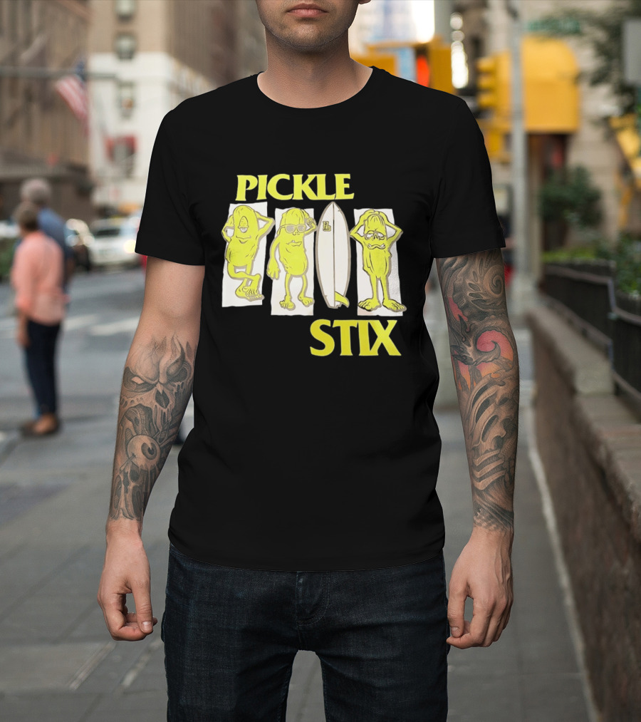 Pickle Stix Surfboard Vacation Characters T-Shirt