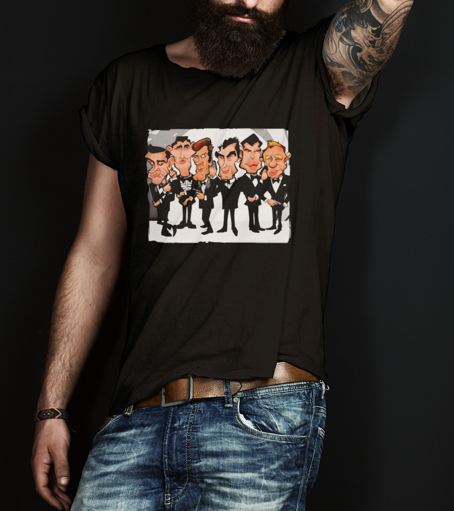 Six Faces One Spy James Bond Caricature Collection T-Shirt