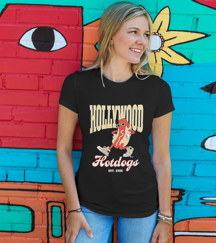 Hollywood Hotdogs Cool Mustard Character With Sunglasses Est 2005 T-Shirt