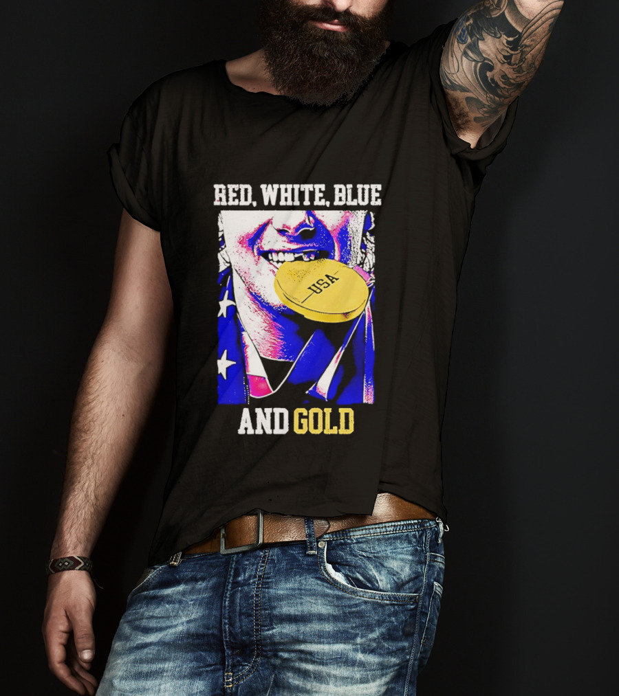 Red White Blue And Gold USA Hockey 2026 Winter Olympics Jack Hughes T-Shirt