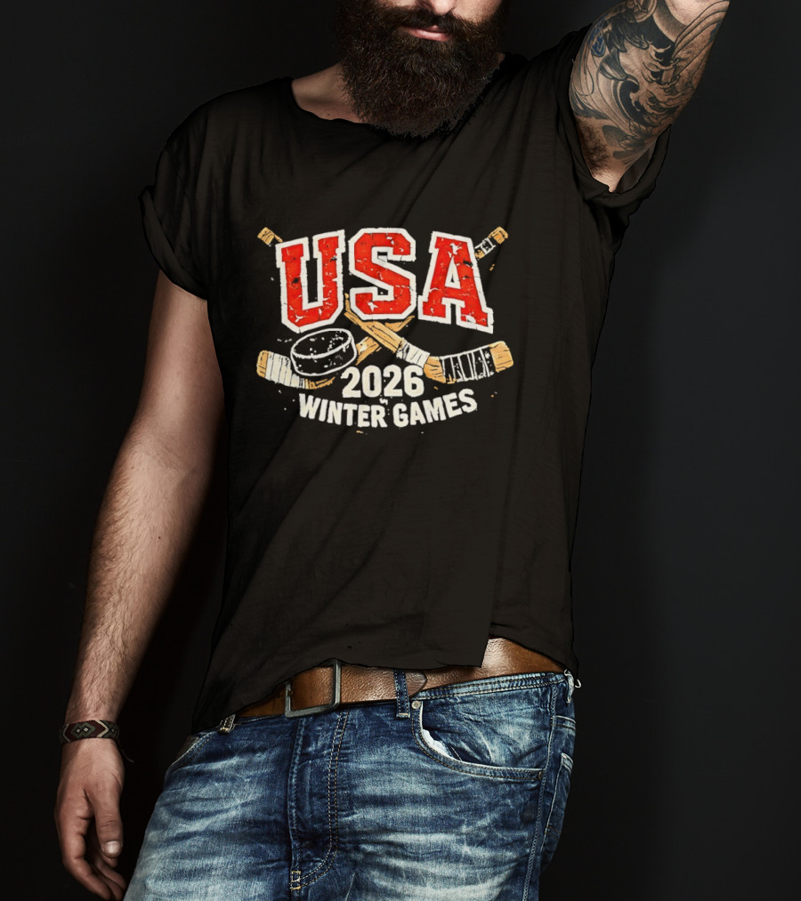 USA 2026 Winter Games Hockey Sticks And Puck T-Shirt