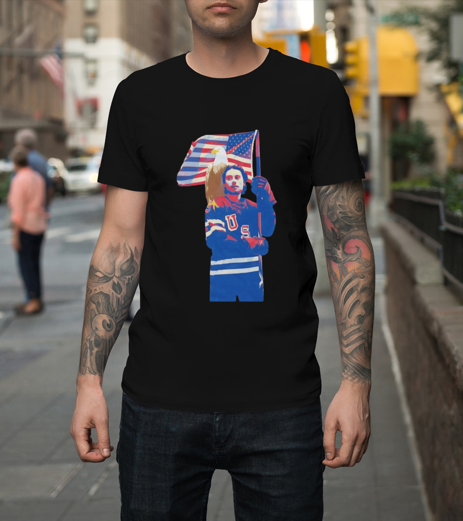 USA Hockey Jack Hughes American Flag Bald Eagle T-Shirt