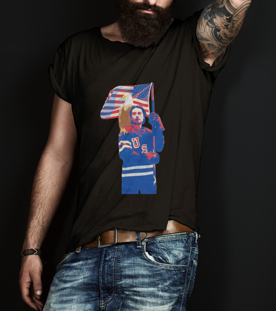USA Hockey Jack Hughes American Flag Bald Eagle T-Shirt