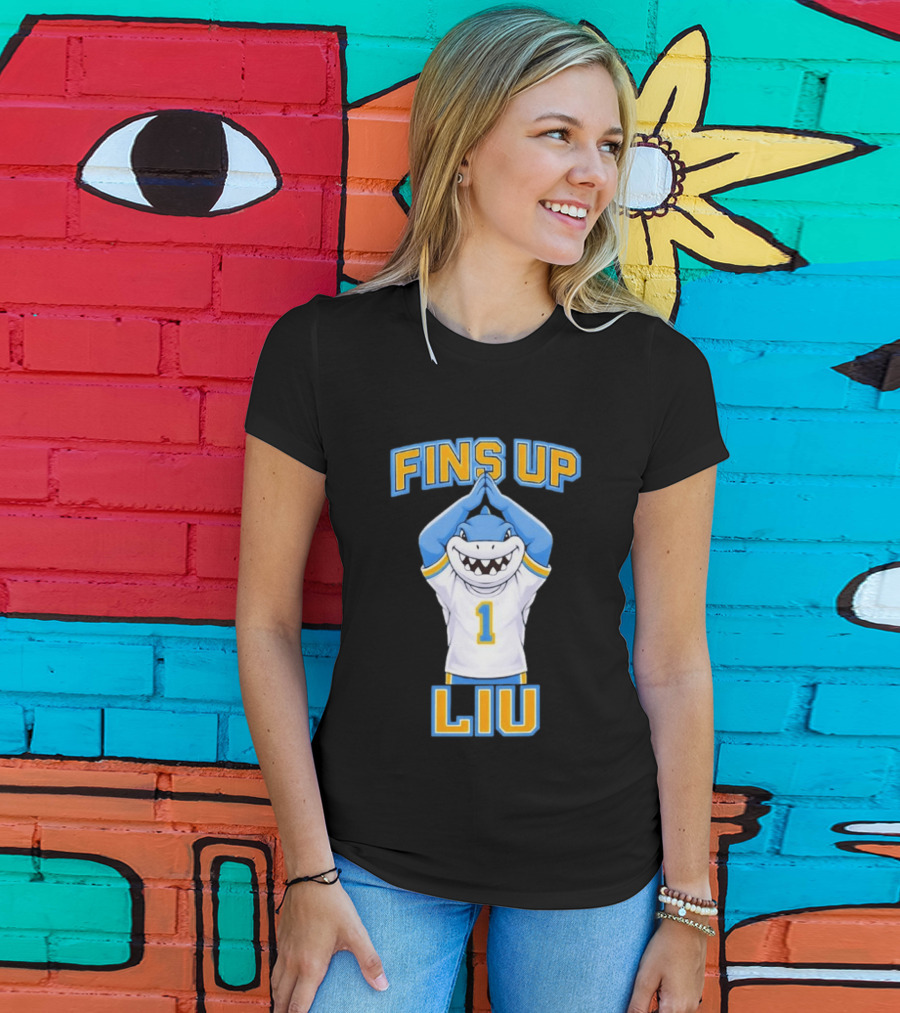 LIU Sharks Fins Up Number 1 Celebration T-Shirt