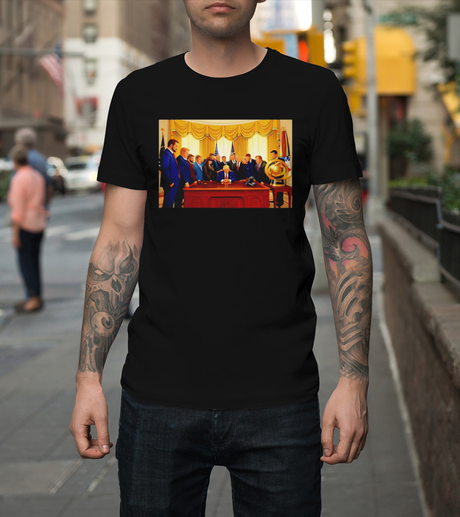 Oval Office Prayer Gathering Trump Anime Style Amid Iran Tensions T-Shirt