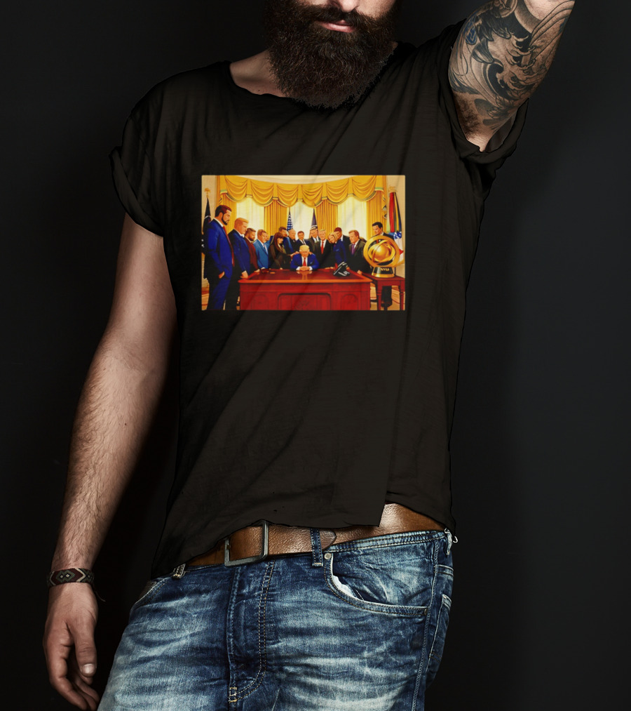 Oval Office Prayer Gathering Trump Anime Style Amid Iran Tensions T-Shirt