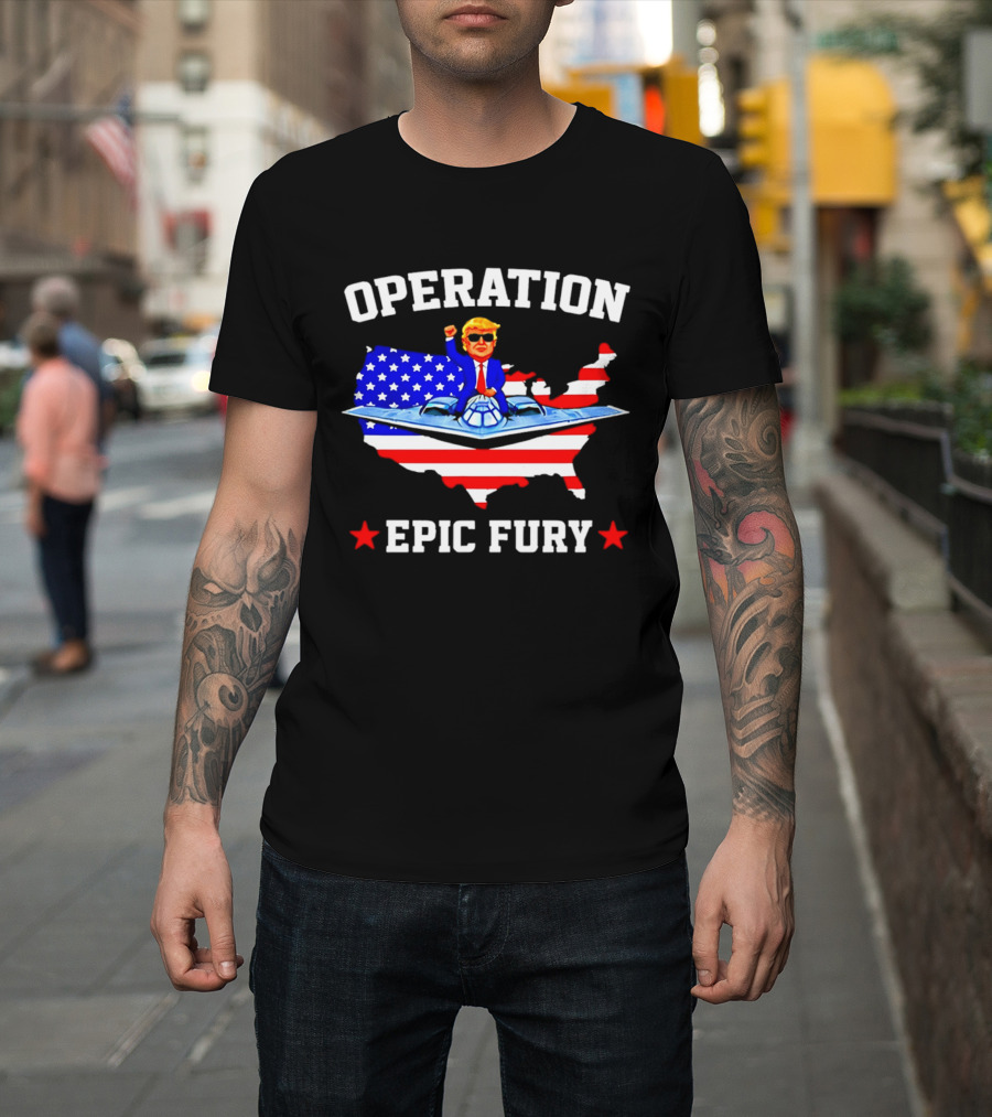 Operation Epic Fury Trump Fighter Jet USA Map T-Shirt