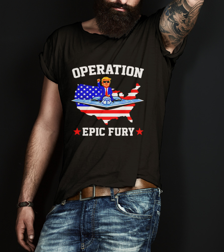 Operation Epic Fury Trump Fighter Jet USA Map T-Shirt