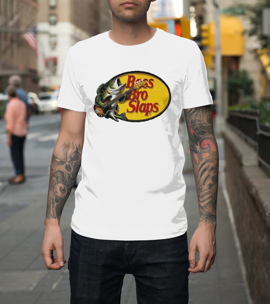 Bass Bro Slaps Fish Playing Electric Guitar T-Shirt