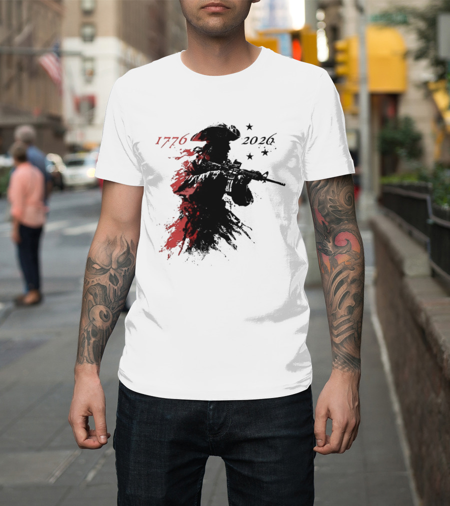 Patriotic Soldier 1776 2026 Black And Blood Rifle Painting T-Shirt
