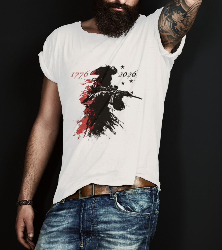 Patriotic Soldier 1776 2026 Black And Blood Rifle Painting T-Shirt
