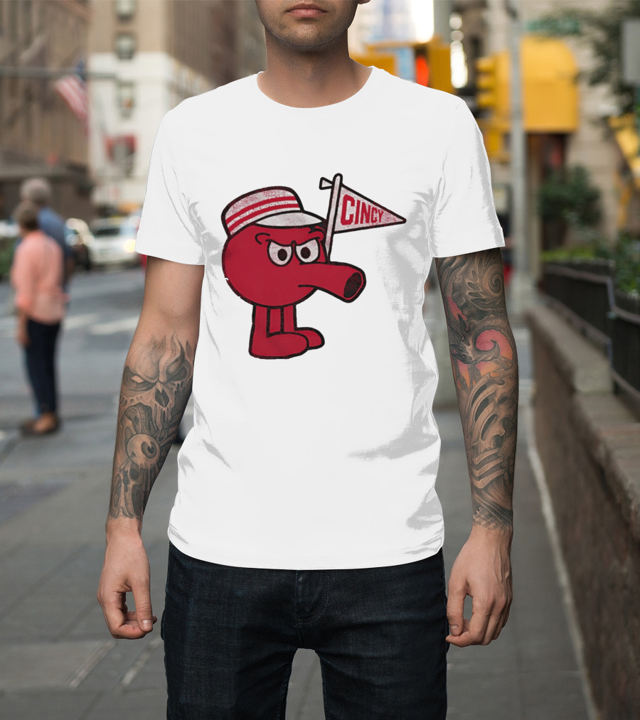 Redbert Cincinnati Reds Queen City Cincy Flag 8 Bit T-Shirt