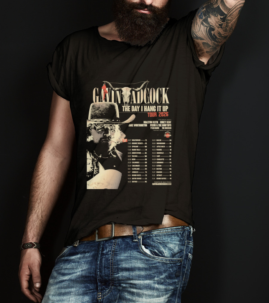 Gavin Adcock Tour Dates 2026 The Day I Hang It Up Cowboy Hat And Bull Skull T-Shirt