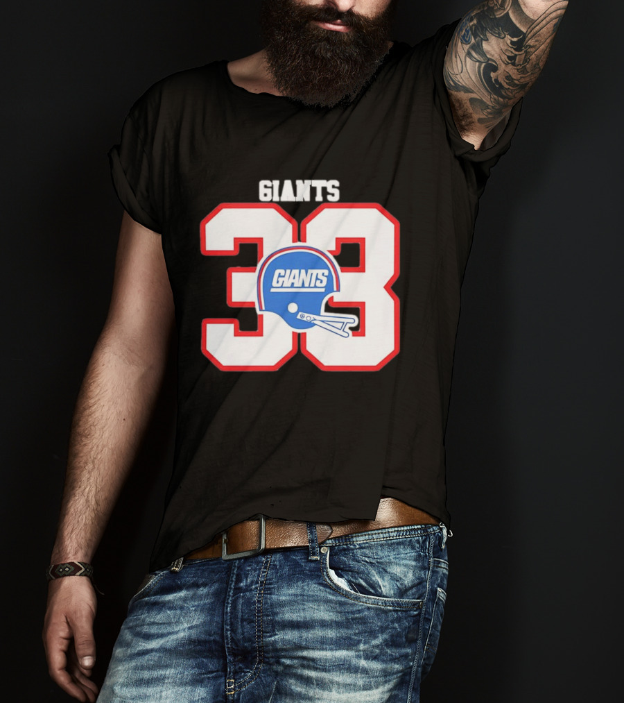 New York Giants 33 Helmet 80s Retro Football T-Shirt