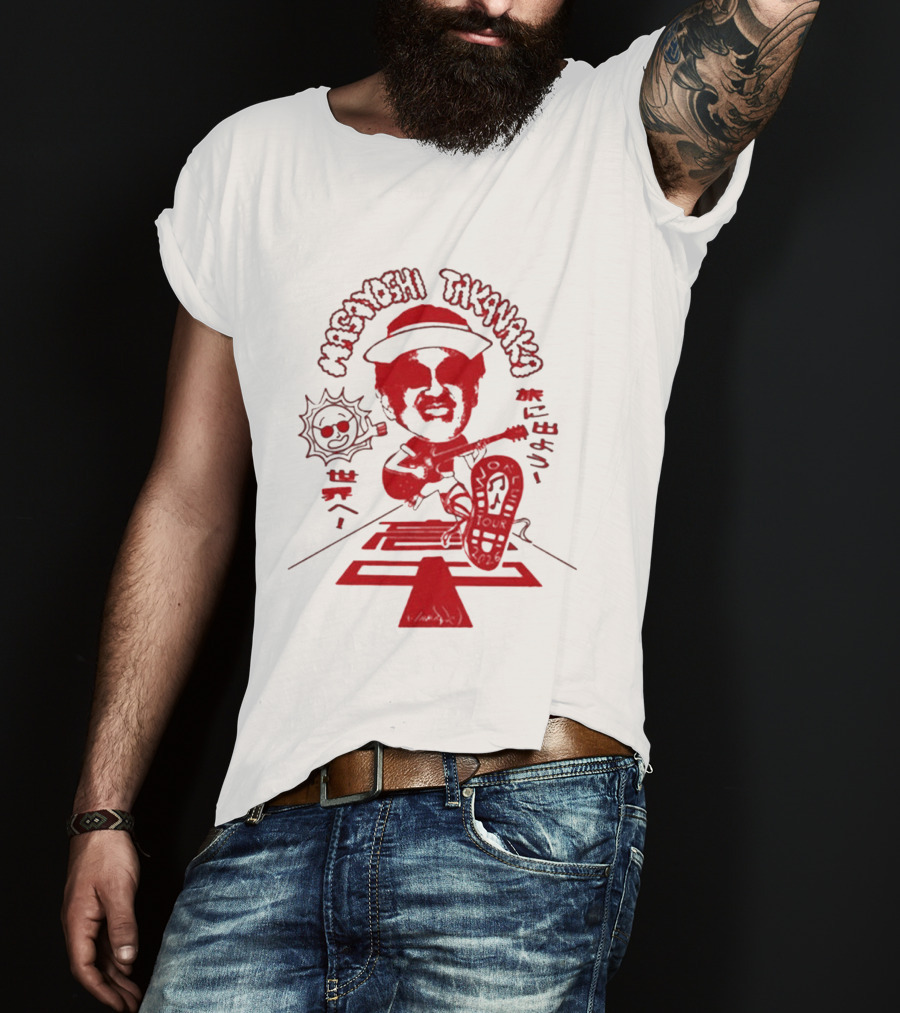 Masayoshi Takanaka Super Takanaka World Tour 2026 Caricature Art Red And White T-Shirt