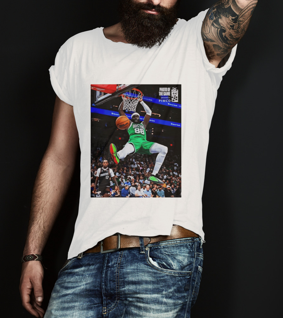 Neemias Queta Boston Celtics Dunk Action Photo With PIMCO At NBA Game T-Shirt
