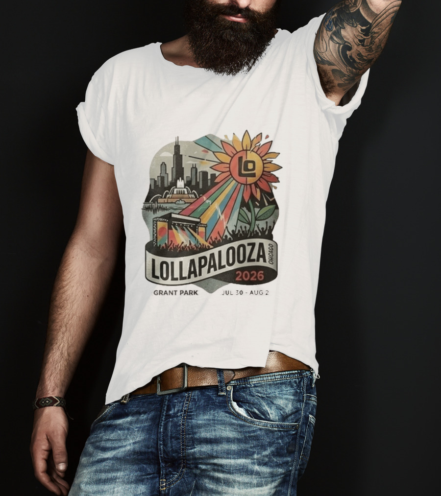 Lollapalooza 2026 Chicago Grant Park Skyline Sunflower Festival T-Shirt