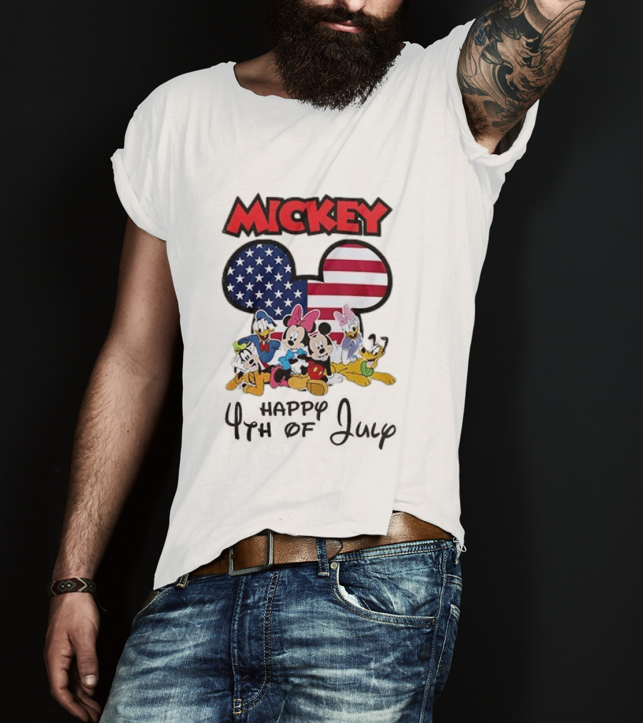 Mickey Mouse Happy 4th Of July Disney Celebration With American Flag And Characters T-Shirt