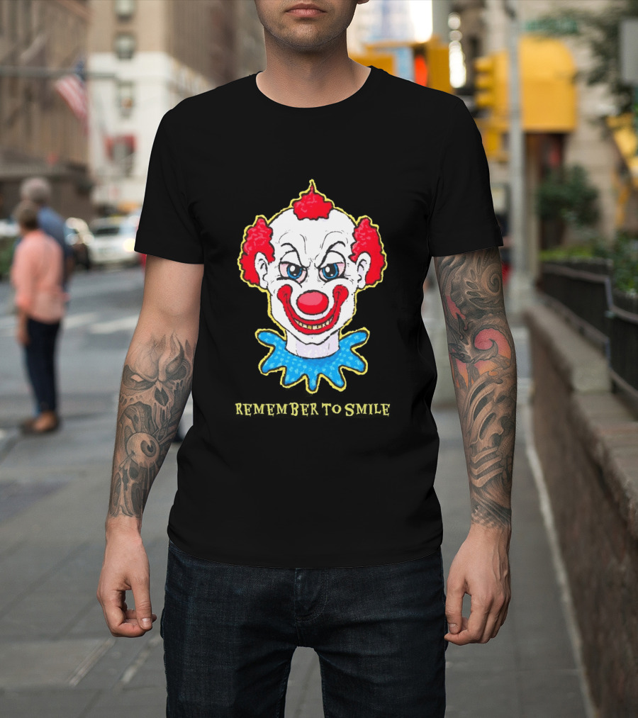 Evil Clown Remember To Smile Creepy Red White Blue T-Shirt