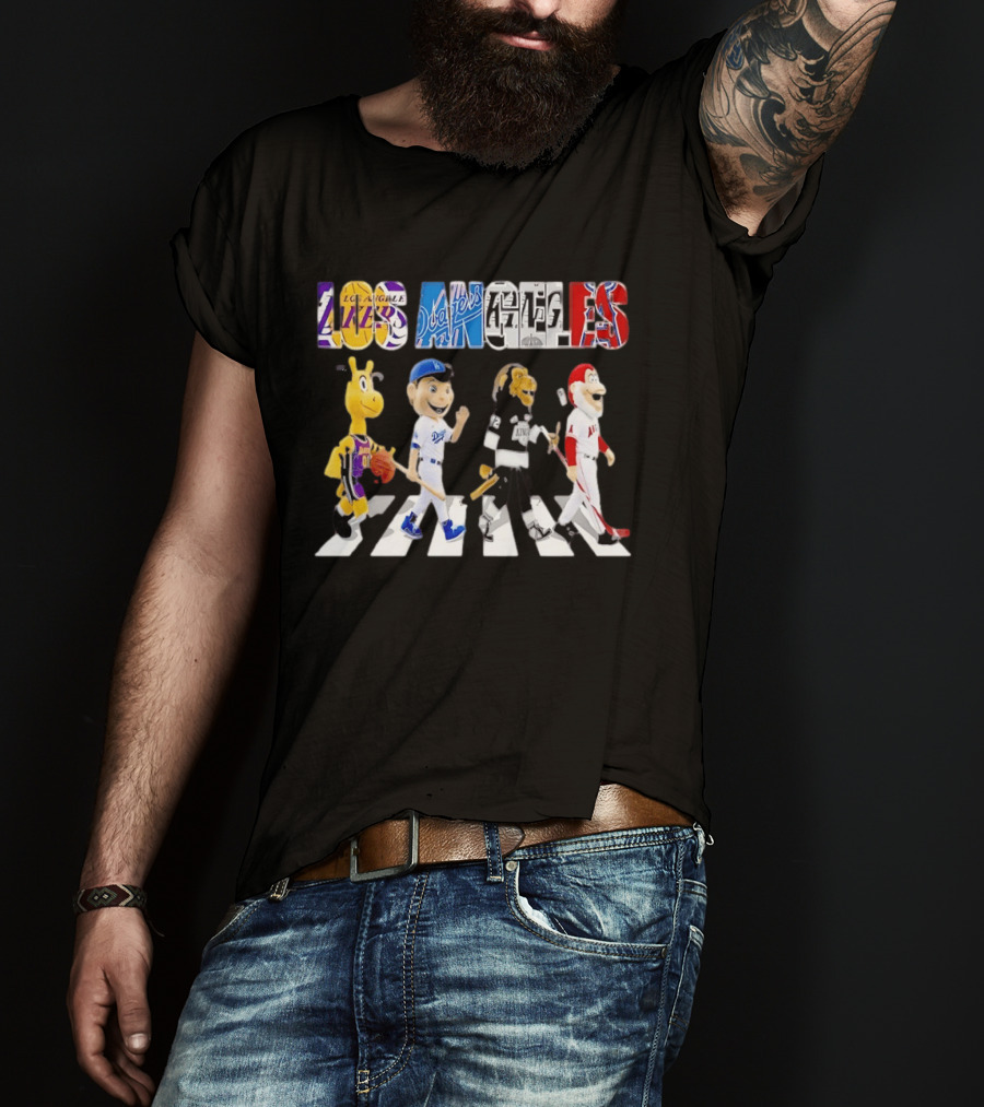Los Angeles Lakers Dodgers Kings Angels Mascots Walking Abbey Road T-Shirt