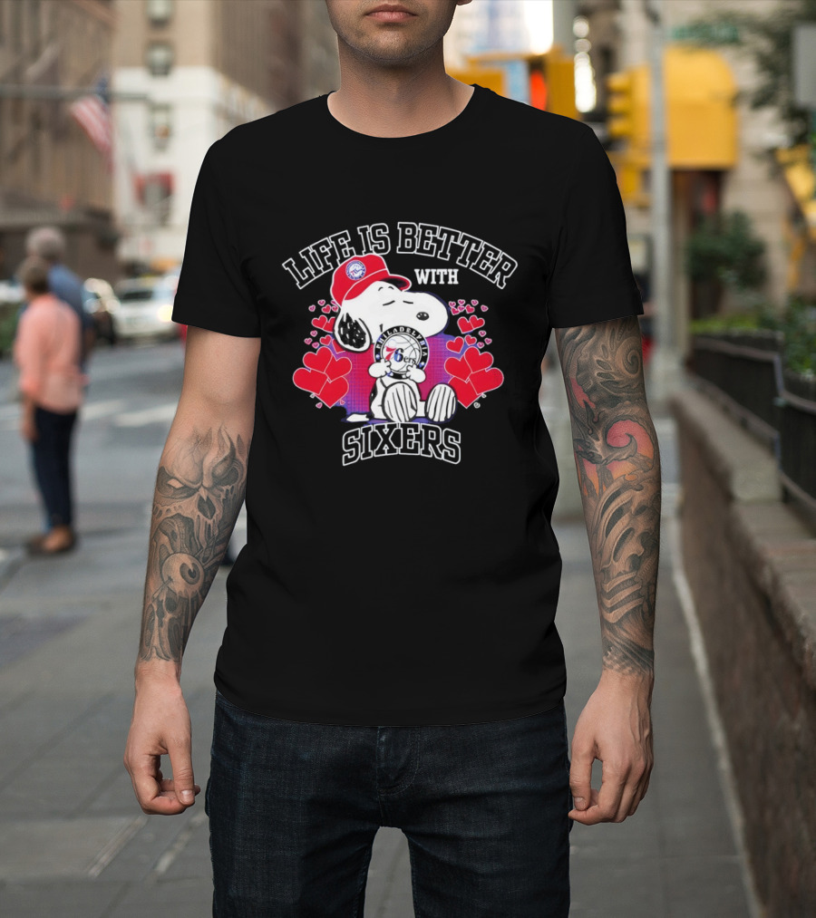 Life Is Better With Philadelphia 76ers Snoopy Hearts T-Shirt