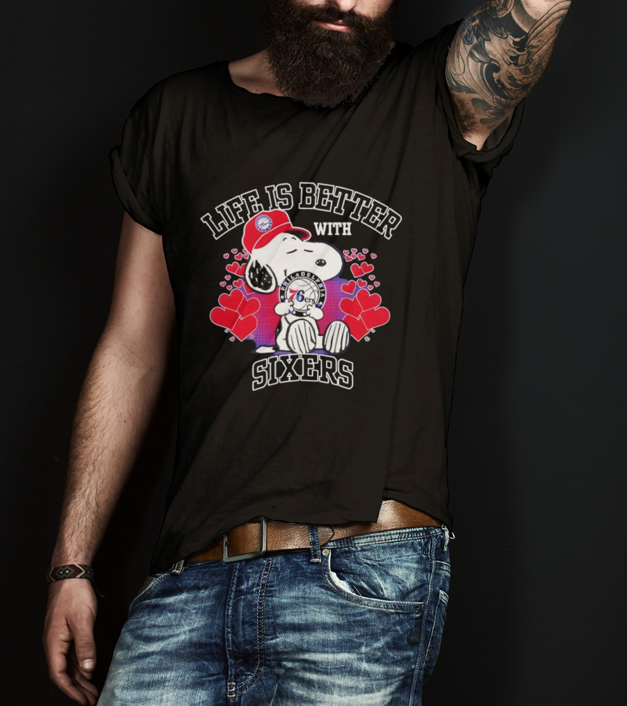 Life Is Better With Philadelphia 76ers Snoopy Hearts T-Shirt