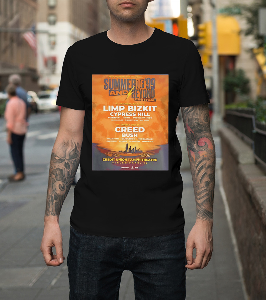 Creed Presents Summer Of '99 And Beyond Festival 2026 Full Lineup With Limp Bizkit And Creed At Credit Union Amphitheatre Tinley Park Illinois T-Shirt