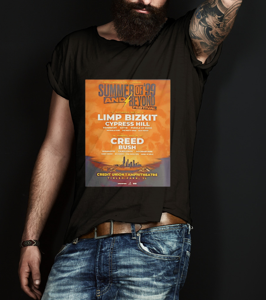 Creed Presents Summer Of '99 And Beyond Festival 2026 Full Lineup With Limp Bizkit And Creed At Credit Union Amphitheatre Tinley Park Illinois T-Shirt