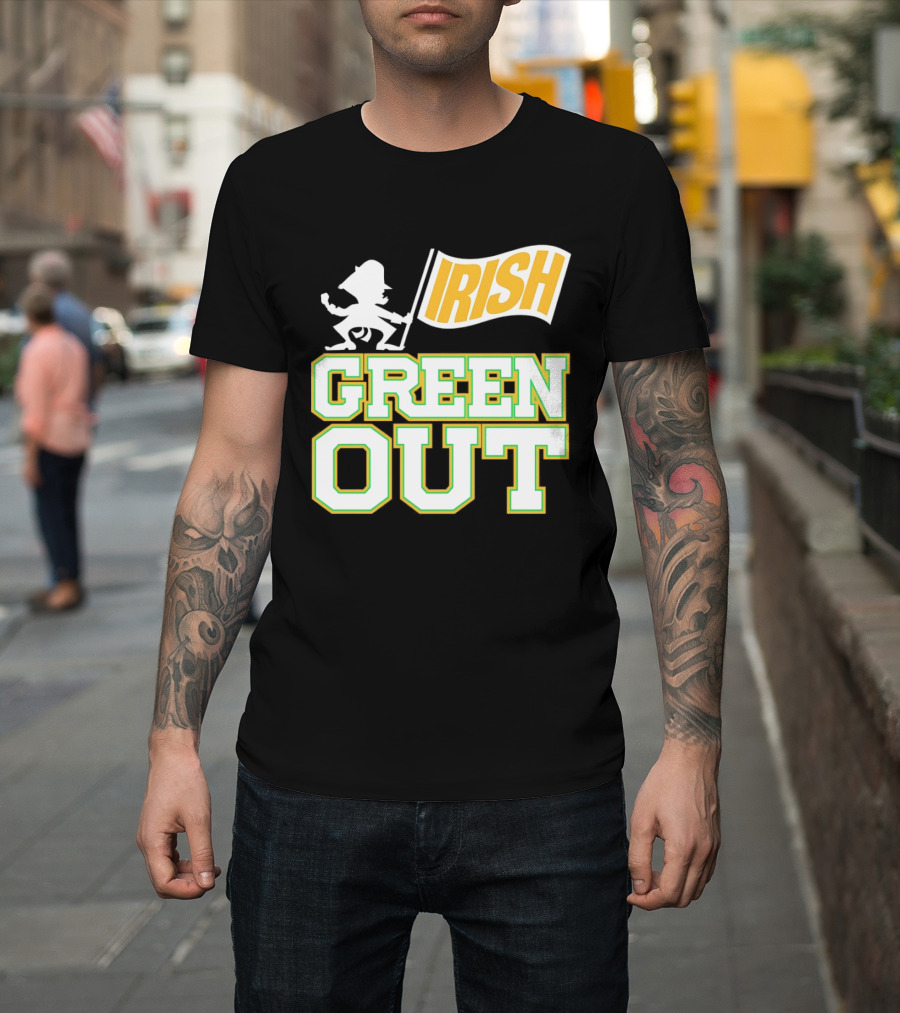 Notre Dame Fighting Irish Green Out Iconic Leprechaun Flag T-Shirt