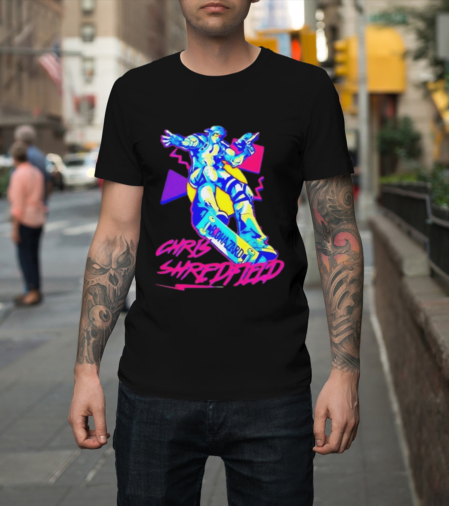 Chris Shredfield Brohazard Skateboarding Robot Neon T-Shirt