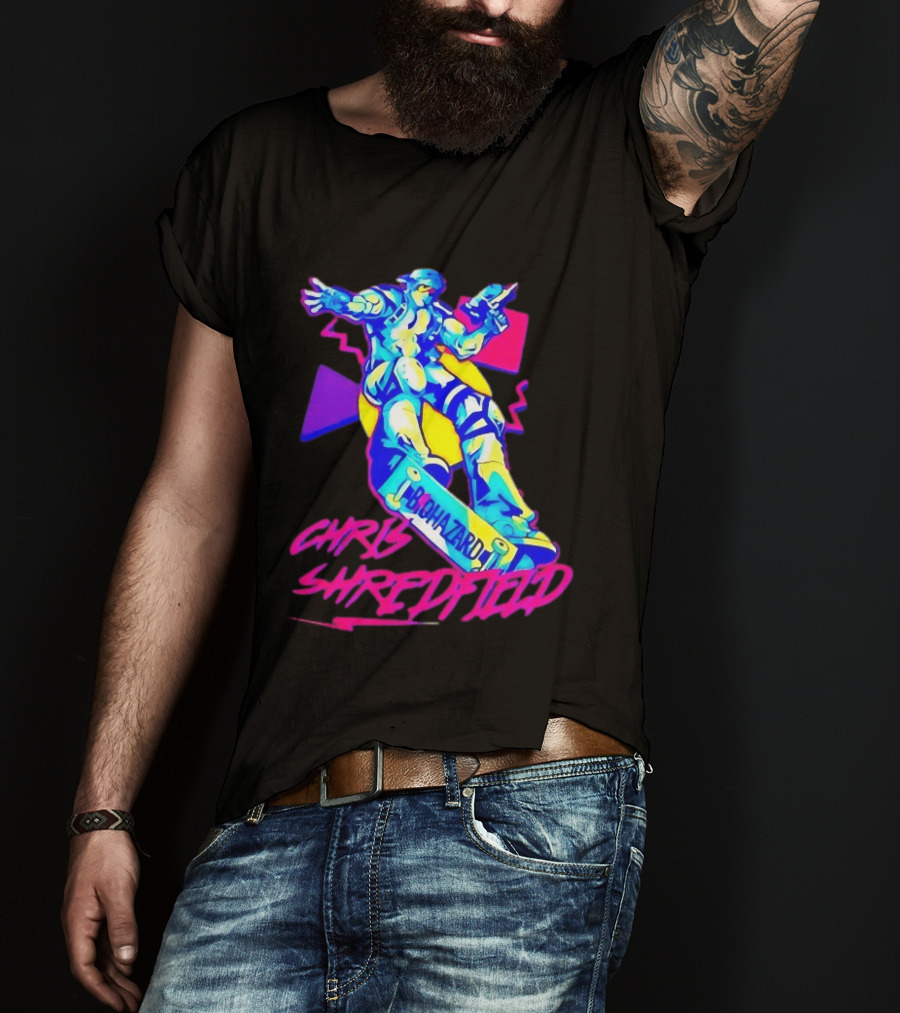 Chris Shredfield Brohazard Skateboarding Robot Neon T-Shirt