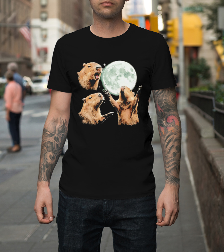 Capybara Howling At Full Moon Tranquility T-Shirt