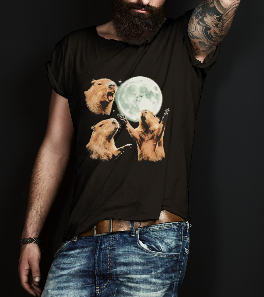 Capybara Howling At Full Moon Tranquility T-Shirt