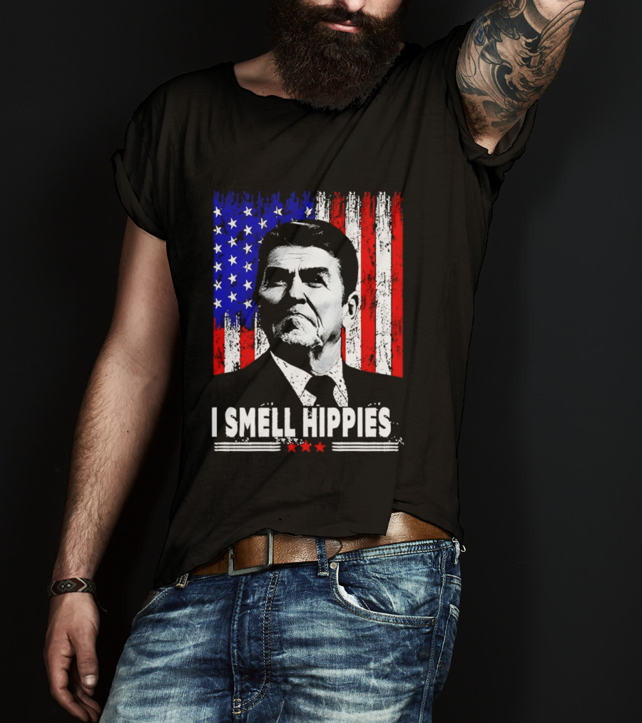I Smell Hippies Reagan USA Flag Stars And Stripes T-Shirt