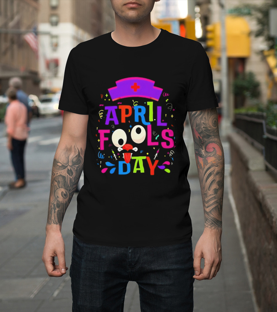 April Fools Day Nurse Hat With Colorful Confetti And Googly Eyes T-Shirt